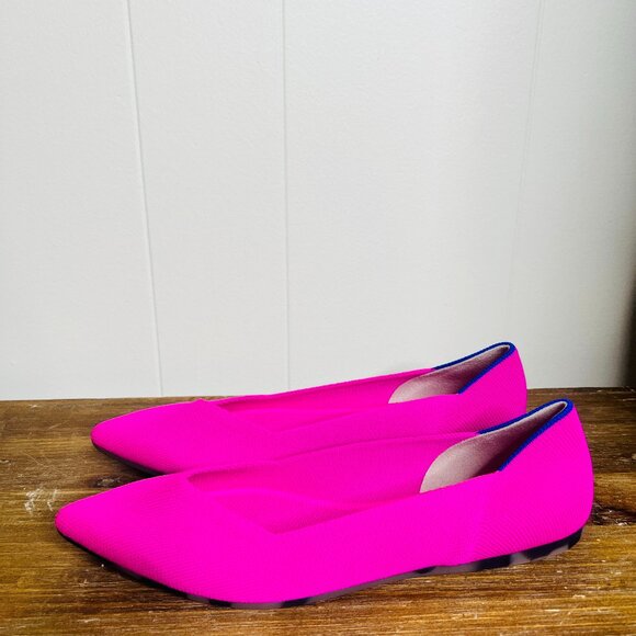 Rothy's The Point Dragon Fruit w Royal Blue Ballet Tortoise Flats Women's 7 PINK - Picture 1 of 7